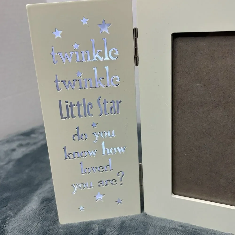 Double Hinged 5x7 Photo Frame Twinkle Little Star Lights Up Wood